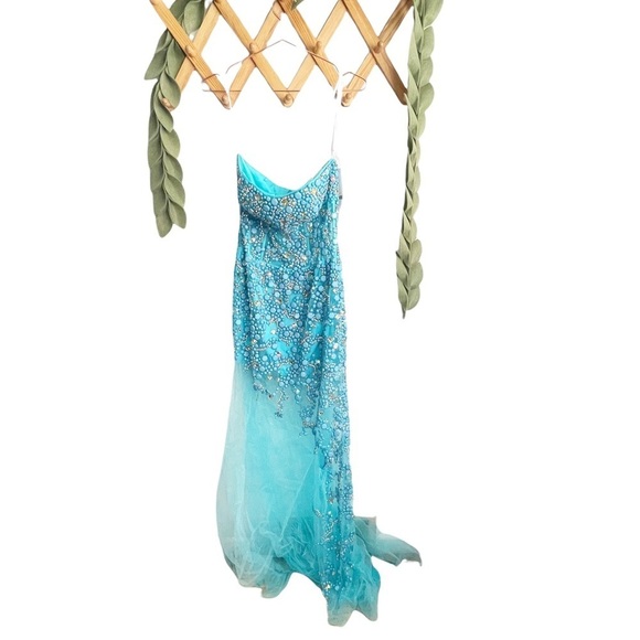 Jovani 2204 Turquoise Beaded Illusion Dress